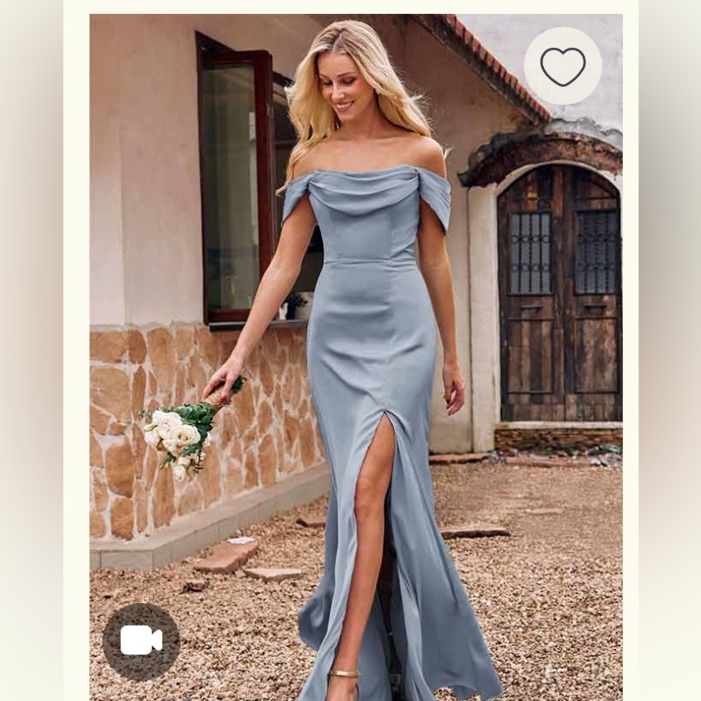 Stacees Dusty Blue Sheath/Column Off-the-Shoulder Sleeveless Floor-Length Dress